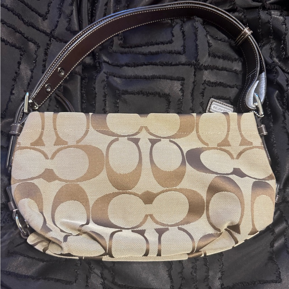Coach Signature Shoulder Bag in Brown and Cream